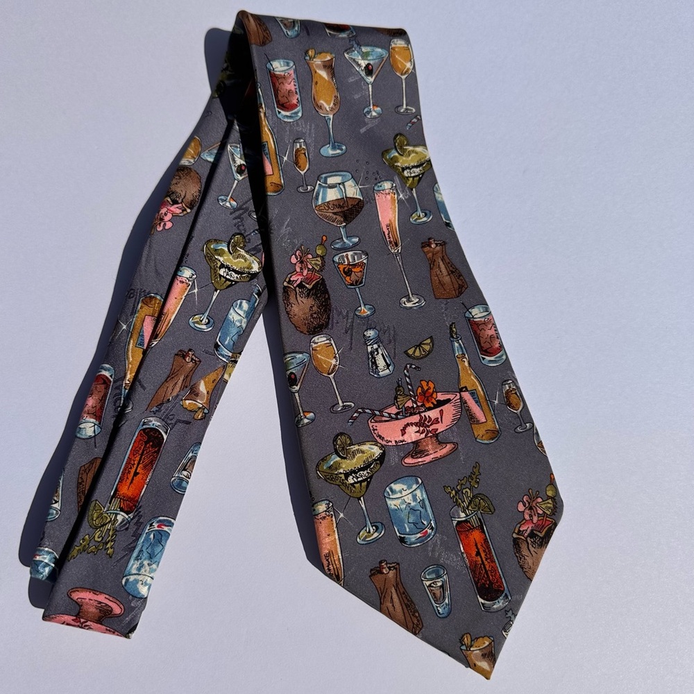 NICOLE MILLER | Vintage 100% Silk Hand Sewn Cocktail Print Tie 1994